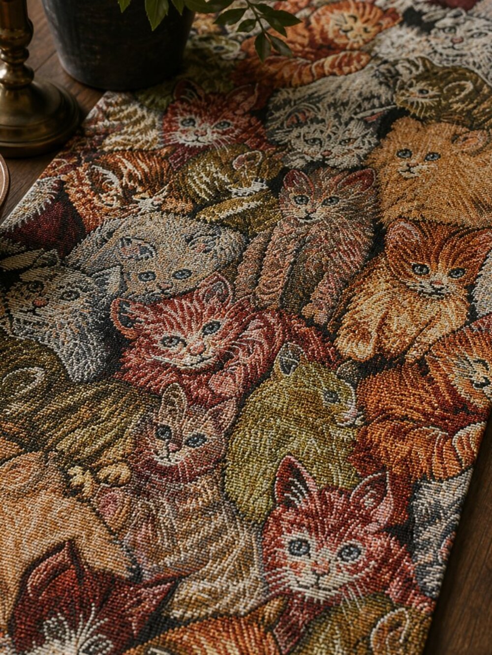 Vintage Cat Table Runner Tapestry Farmhouse Cottagecore Dining Decor 90s